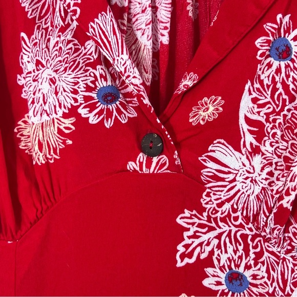 Free People Blue Hawaii Collared Short Sleeve Red Mini Dress Size L - Picture 9 of 16